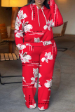 Lake Blue Floral Print Long Sleeve Hooded Sweatshirt And Pant Casual Sportwear Two Piece Jogger Set