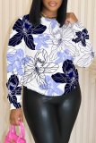 Purple Graphics Print O Neck Long Sleeve Casual Outing Plus Size Fall Winter Sweatshirt
