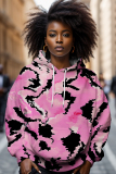 Black Pink Letter Figure Print Long Sleeve Loose Fall Winter Hooded Sweatshit