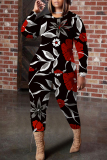 Pastel Green Floral Print O Neck Long Sleeve Blouse And Skinny Pants Casual Two Pieces Trouser Sets