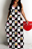 Pink Graphics Print Backless Sleeveless Spaghetti Strap Floor Length Vacation Baggy Sundress Slip Maxi Dress