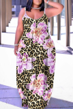 Multicolor Graphics Print Backless Spaghetti Strap Sleeveless Vacation Loose Long Maxi Slip Dresses