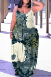Multicolor Graphics Print Backless Spaghetti Strap Sleeveless Vacation Loose Long Maxi Slip Dresses