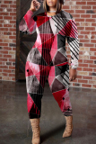 Green Graphics Print O Neck Long Sleeve Blouse And Skinny Pants Casual Two Pieces Trouser Sets