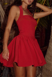 Black Backless Sleeveless Formal Evening Party Prom Halter Pleated Mini Dresses