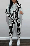 White Graphcis Print Zipper Hooded Long Sleeve Sweatshirt And Pants Two Pieces Jogger Sets