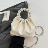 Pearls Decor Small Chanel Style Handbag Chain Crossbody Pleated Bucket Bag