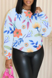 White Graphics Print O Neck Long Sleeve Casual Fall Winter Sweatshirt