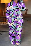 Purple Pink Graphics Print Long Sleeve Hooded Sweatshirt and Pant Casual Sportwear Plus Size Two Piece Jogger Set