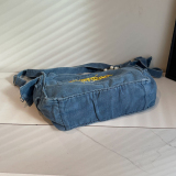 Blue Casual Embroidery Pocket Chains Zipper Large Capacity Denim Tote Bag