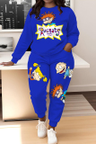 White Sportwear Cartoon Letter Print Round Neck Long Sleeve Sweatshirt and Pencil Sweatpants Fall Winter Two Pieces Sweatsuits Sets