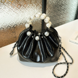 Pearls Decor Small Chanel Style Handbag Chain Crossbody Pleated Bucket Bag