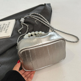 Pearls Decor Small Chanel Style Handbag Chain Crossbody Pleated Bucket Bag