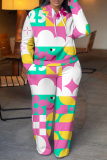 Purple Blue Graphics Print Long Sleeve Hooded Sweatshirt And Pant Casual Sportwear Two Piece Jogger Set