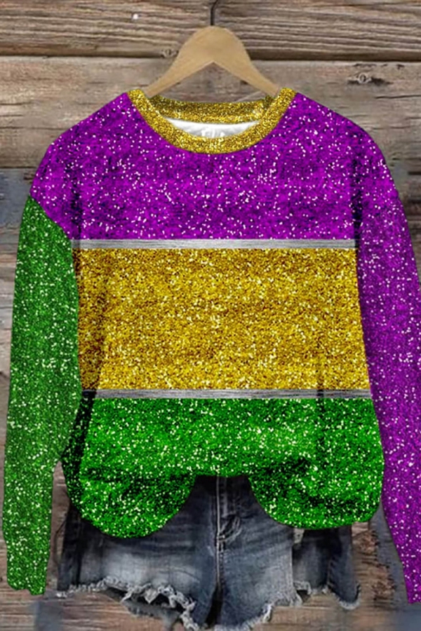 White Gold Letter Print O Neck Long Sleeve Casual Fall Winter Sweatshirt Tops