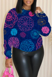 Khaki Floral Print O Neck Long Sleeve Casual Fall Winter Sweatshirt