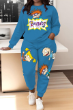 White Sportwear Cartoon Letter Print Round Neck Long Sleeve Sweatshirt and Pencil Sweatpants Fall Winter Two Pieces Sweatsuits Sets