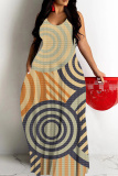 Blue Graphics Print Sleeveless Backless Spaghetti Strap Floor Length Vacation Baggy Sundress Maxi Slip Dress