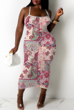 Multicolor Graphics Print Sleeveless Backless Spaghetti Strap Casual Outing Vacation Bodycon Midi Slip Dress