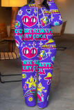 Purple Blue Graphics Print Long Sleeve Hooded Sweatshirt And Pant Casual Sportwear Two Piece Jogger Set