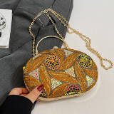 Yellow Casual Sequins Chains Patterned Crossbody Handbag