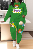 White Sportwear Cartoon Letter Print Round Neck Long Sleeve Sweatshirt and Pencil Sweatpants Fall Winter Two Pieces Sweatsuits Sets
