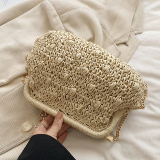 Off White Braided One Shoulder Hollow Beach Chains Weave Bags