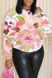 Khaki Floral Print O Neck Long Sleeve Casual Fall Winter Sweatshirt