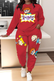 White Sportwear Cartoon Letter Print Round Neck Long Sleeve Sweatshirt and Pencil Sweatpants Fall Winter Two Pieces Sweatsuits Sets
