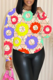 Khaki Floral Print O Neck Long Sleeve Casual Fall Winter Sweatshirt