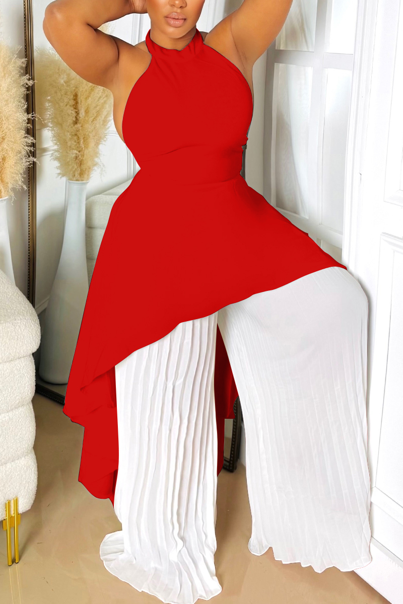 Halter long sleeve off shoulder button ruched pant set
