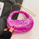 Rose Red Casual Diamond-patterned Shiny Shoulder Chains Bags