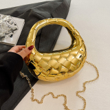 Rose Red Casual Diamond-patterned Shiny Shoulder Chains Bags