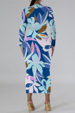 White Red Tie Dye Floral Print O Neckt Long Sleeve Casual Vacation Bodycon Midi Dress