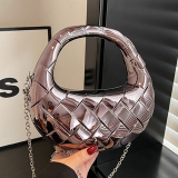 Rose Red Casual Diamond-patterned Shiny Shoulder Chains Bags