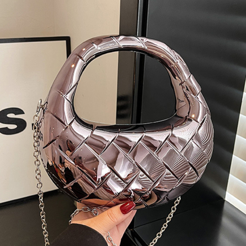 Rose Red Casual Diamond-patterned Shiny Shoulder Chains Bags