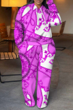 Pink Blue Graphics Print Long Sleeve Hooded Sweatshirt And Pant Casual Sportwear Two Piece Jogger Set