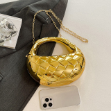 Rose Red Casual Diamond-patterned Shiny Shoulder Chains Bags