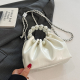 Pearls Decor Small Chanel Style Handbag Chain Crossbody Pleated Bucket Bag