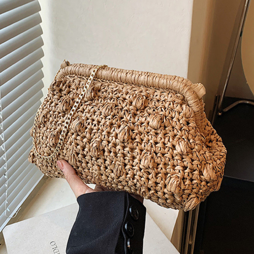 Off White Braided One Shoulder Hollow Beach Chains Weave Bags