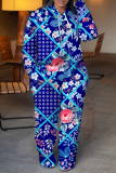 Pink Blue Graphics Print Long Sleeve Hooded Sweatshirt And Pant Casual Sportwear Two Piece Jogger Set