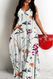 Black White Graphics Print Sleeveless Backless Spaghetti Strap Floor Length Vacation Baggy Sundress Maxi Slip Dress