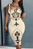 Light Blue Graphics Print Sleeveless U Neck Casual Outing Plus Size Vest Midi Dresses