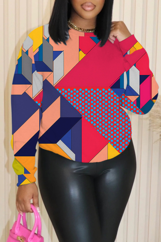 Rose Red Graphics Print O Neck Long Sleeve Casual Outing Plus Size Fall Winter Sweatshirt