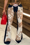 Black Graphics Print Mid Waist Casual Flare Leg Denim Jeans