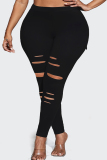 Black Casual Plus Size Ripped Tight Trousers For Fat Girls Skinny Pants