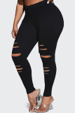Black Casual Plus Size Ripped Tight Trousers For Fat Girls Skinny Pants