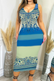 Pink Graphic Print U Neck Sleeveless Casual Outing Bodycon Maxi Dress