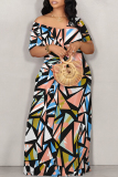Green National Totem Flowers Print V Neck Short Sleeve Casual Outing Straight Loose T Shirt Maxi Dress