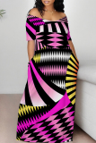 Green National Totem Flowers Print V Neck Short Sleeve Casual Outing Straight Loose T Shirt Maxi Dress
